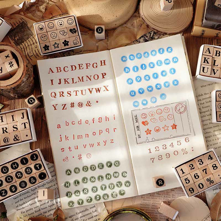 Typewriter Emoji Numbers Series Wooden Rubber Stamps Sets