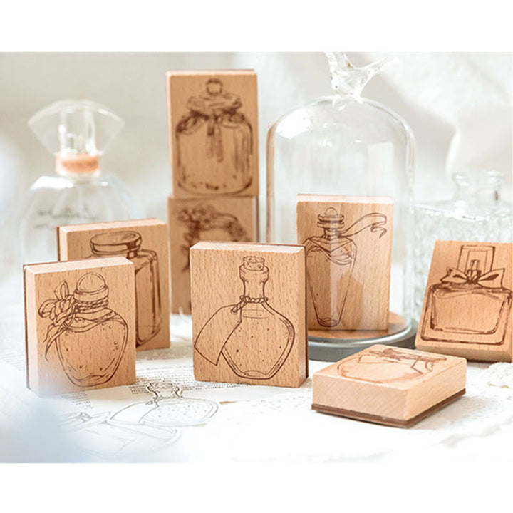 8 Styles Bottles Wooden Rubber Stamps For Card Making