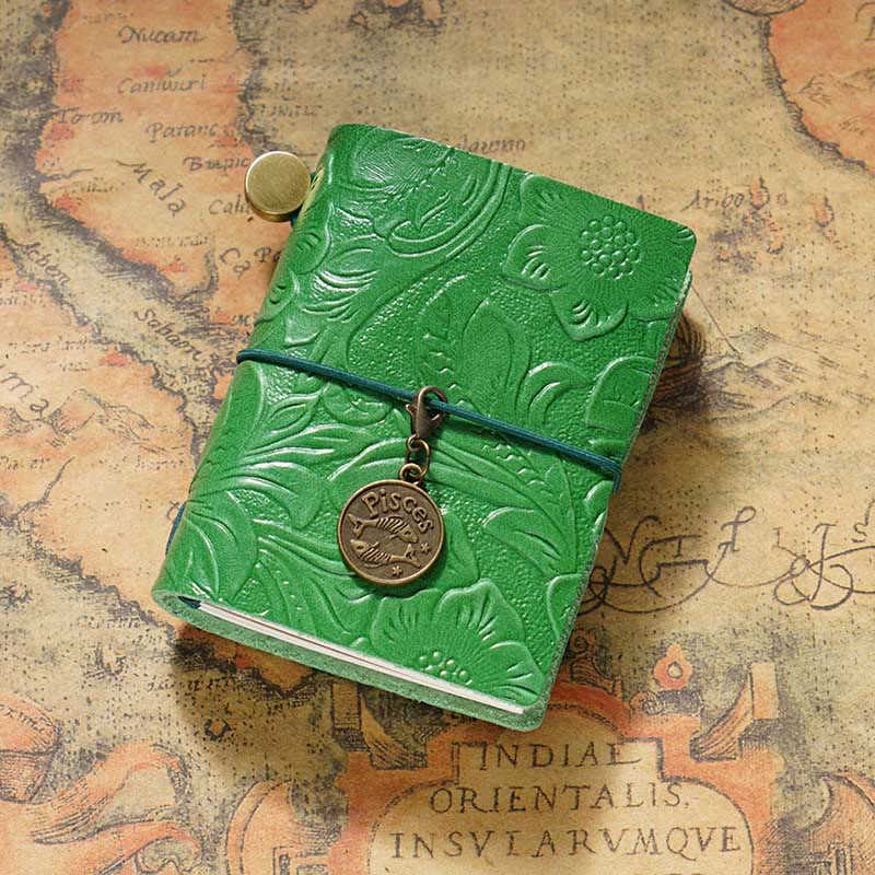 Mini Engraved Leather Cover Notebook For Travel Daily Record