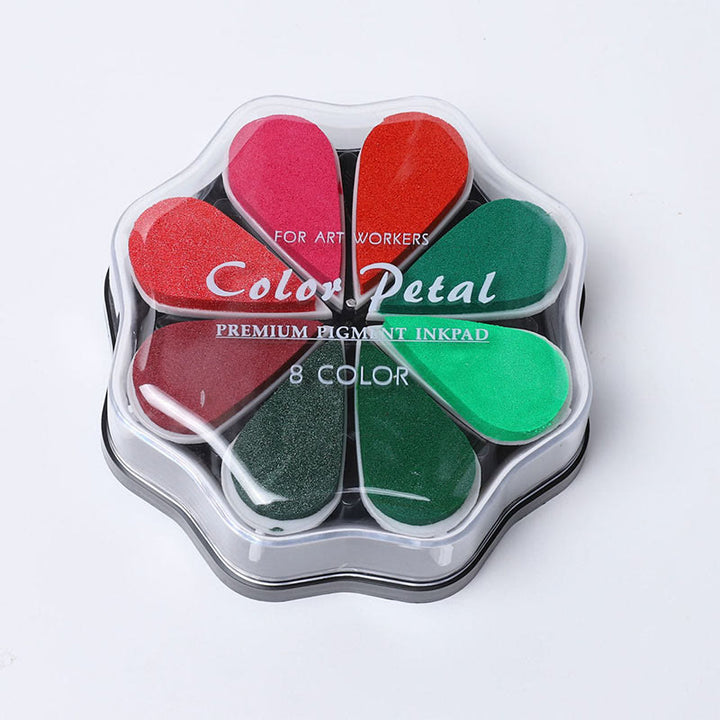 8 Metallic Colors Finger Ink Pads Petal Color Box for Wooden Rubber Stamps