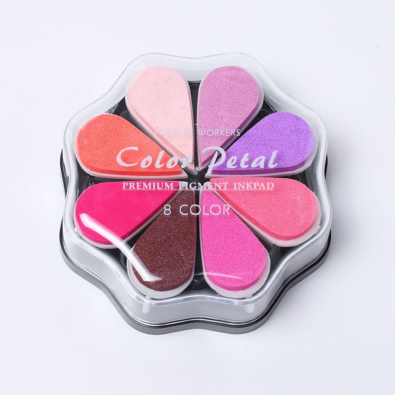 8 Metallic Colors Finger Ink Pads Petal Color Box for Wooden Rubber Stamps