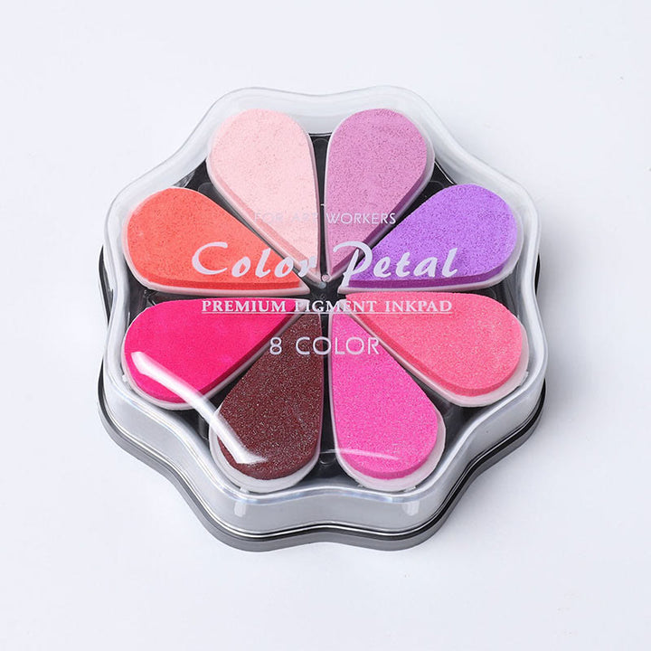 8 Metallic Colors Finger Ink Pads Petal Color Box for Wooden Rubber Stamps