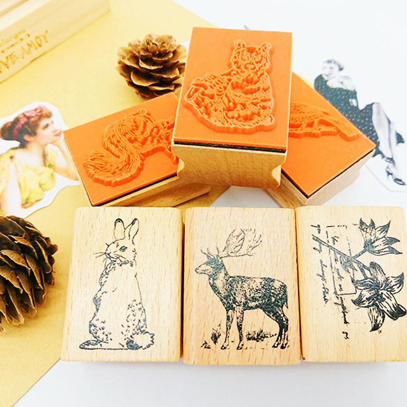 Wooden Forest Animals Series Rubber Stamps Journal Diary Scrapbook DIY Tool