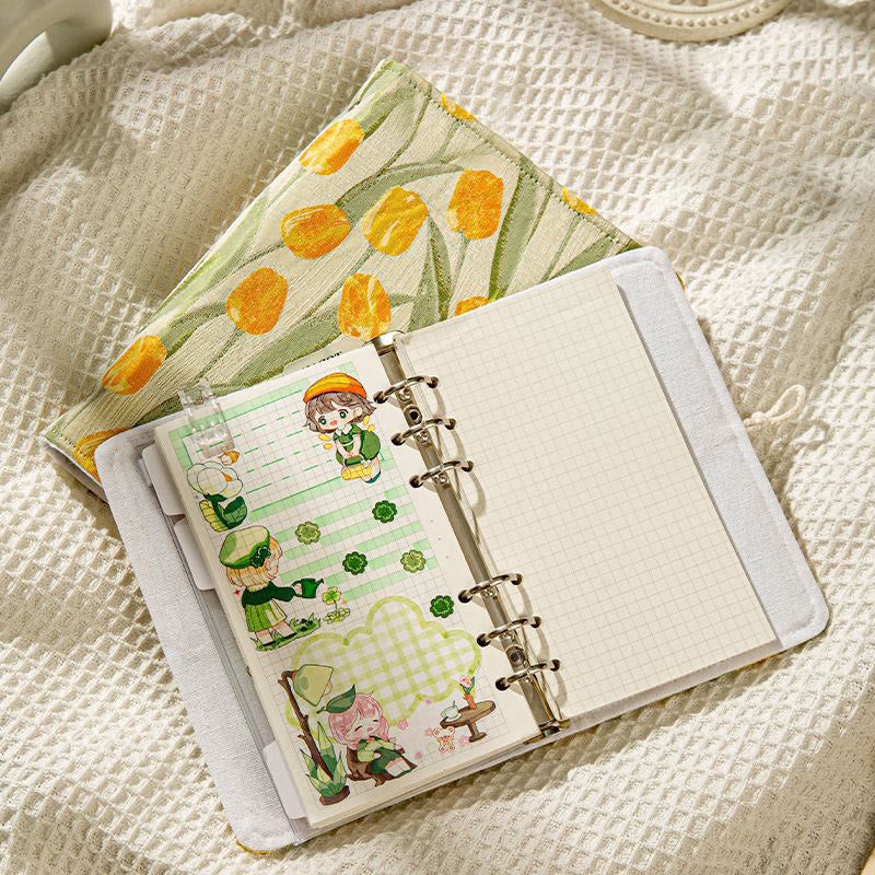 A5/ A6 Tulip Pattern Cloth Cover Notebook For Daily Record