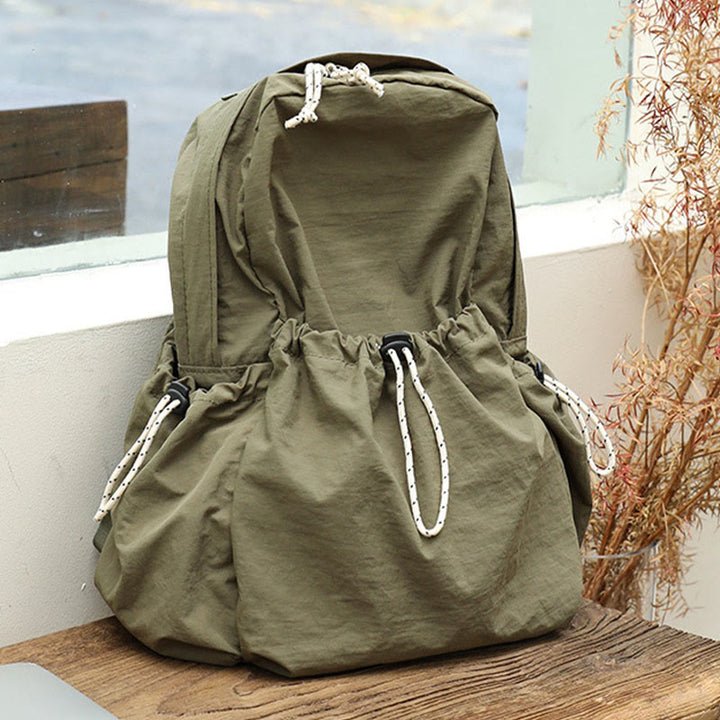 Minimalist Plain Color Canvas Backpack For Women Drawstring Students Daypack