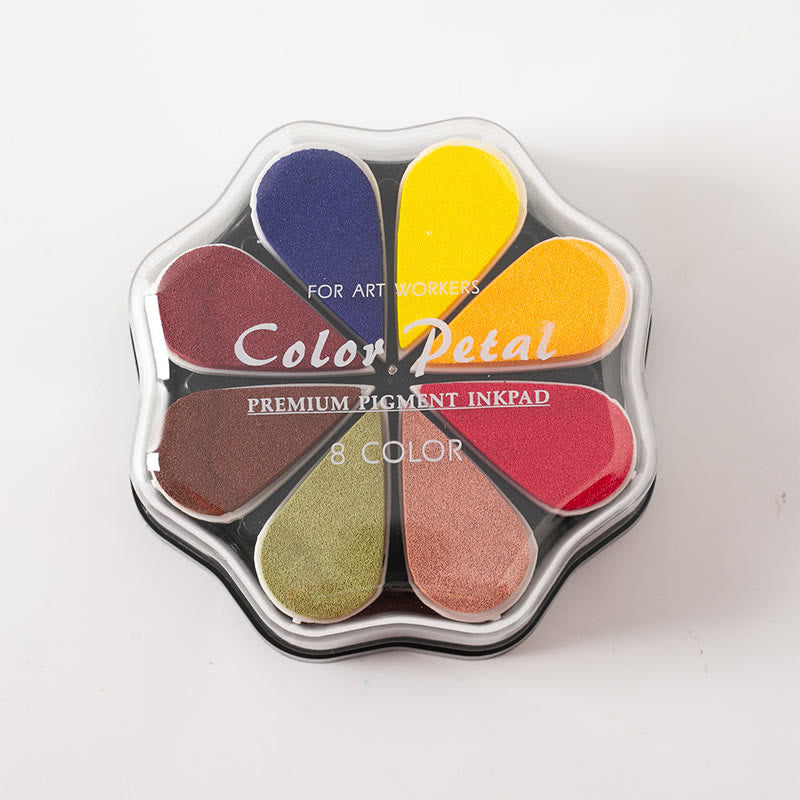 8 Metallic Colors Finger Ink Pads Petal Color Box for Wooden Rubber Stamps