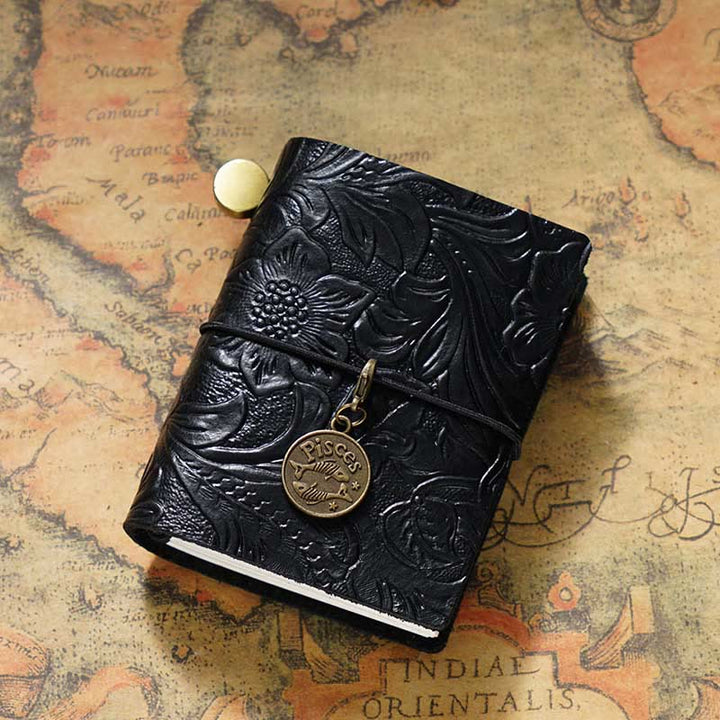 Mini Engraved Leather Cover Notebook For Travel Daily Record