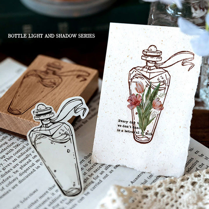 8 Styles Bottles Wooden Rubber Stamps For Card Making