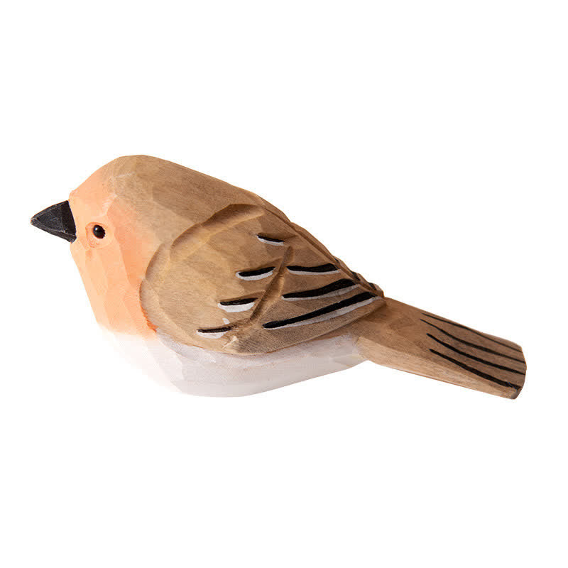 Wooden Bird Figurine Chubby Bird Statue Animal Ornament Handmade Simulation