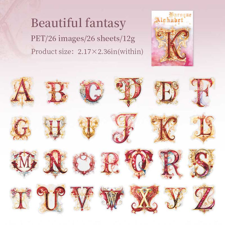 26 Baroque Alphabet Art Series Sticker For DIY Journal Decor