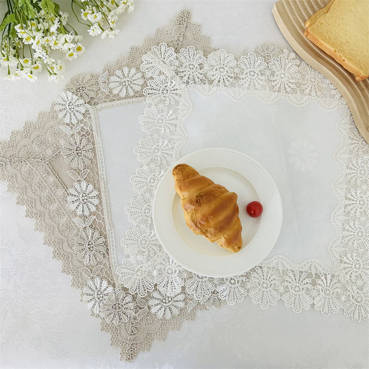 European Style Square Lace Coasters Vintage Embroidery Placemat