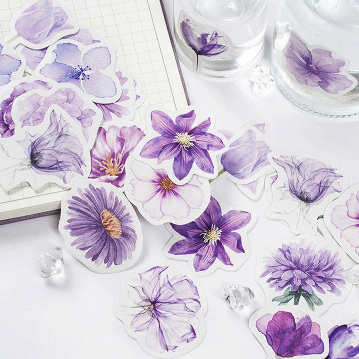 46Pcs Beautiful Purple Flower Stickers Self-Adhesive Scrapbook Sticker