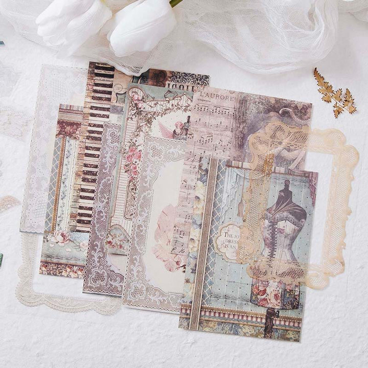 Lace Waltz Series Paper Sticker Set Decorative Journaling Backing Paper