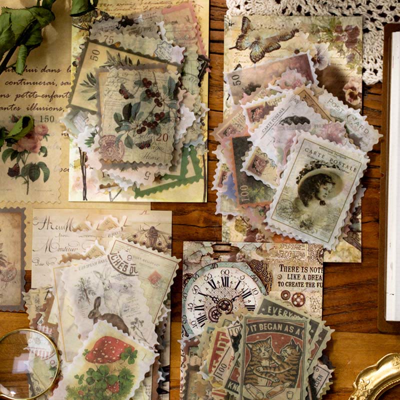 60pcs Vintage Stamp Series Sticker For DIY Journal Decor