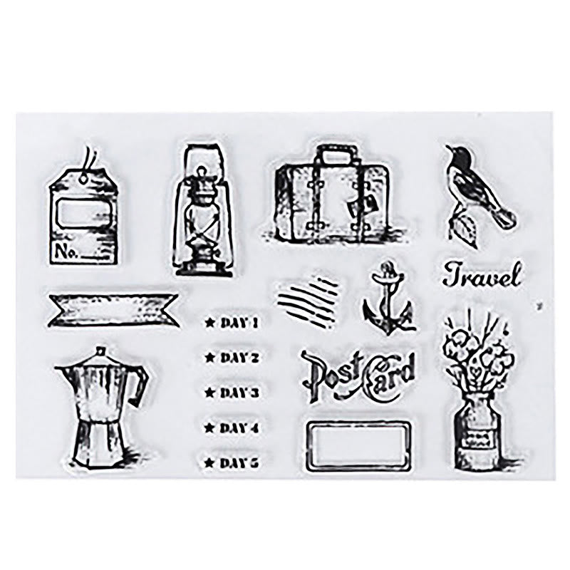 Clear Silicone Stamps Vintage Plants Animals Number & Alphabet Pattern Rubber Stamps