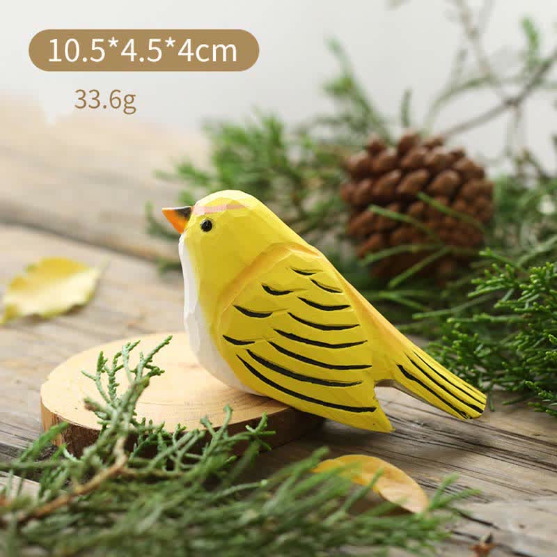 Wooden Bird Figurine Yellow Bird Statue Animal Ornament Handmade Simulation