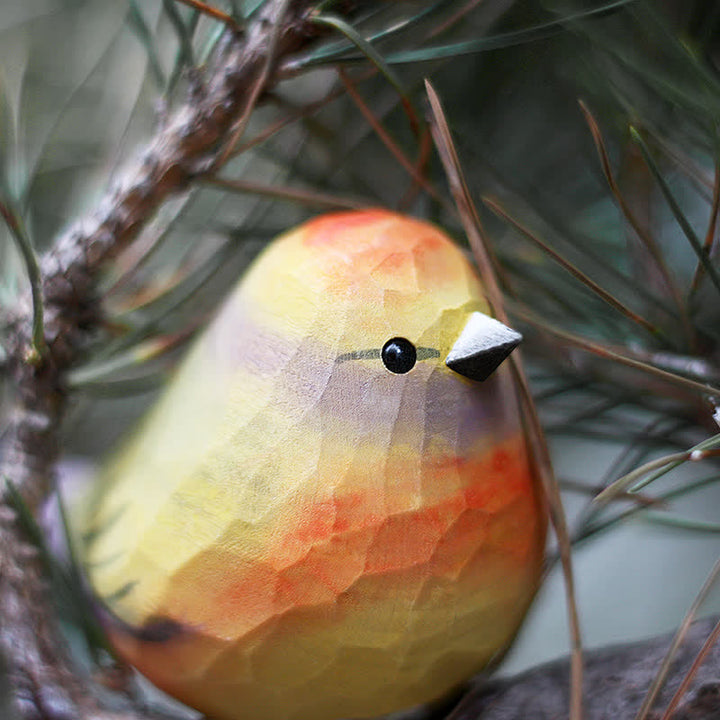 Wooden Bird Figurine White-Browed Tit-Warbler Statue Animal Ornament Handmade Simulation