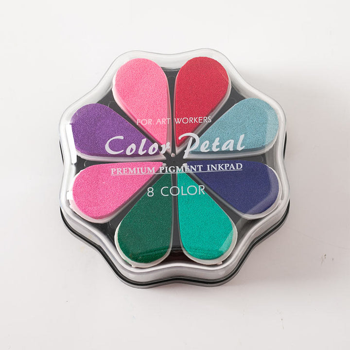 8 Metallic Colors Finger Ink Pads Petal Color Box for Wooden Rubber Stamps