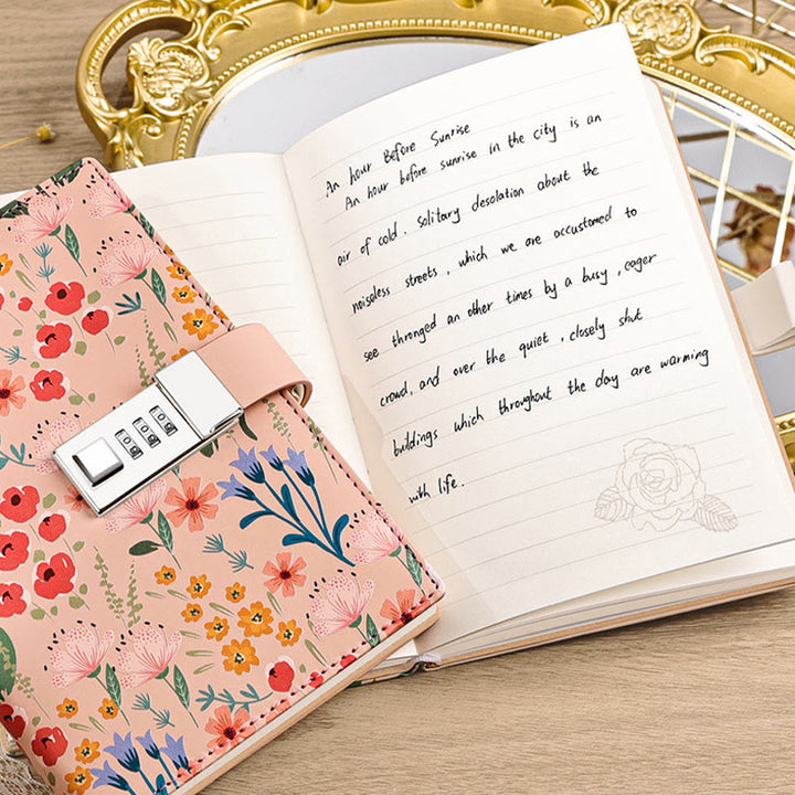 B6 Floral Cover Notebook For Record With Coded Lock