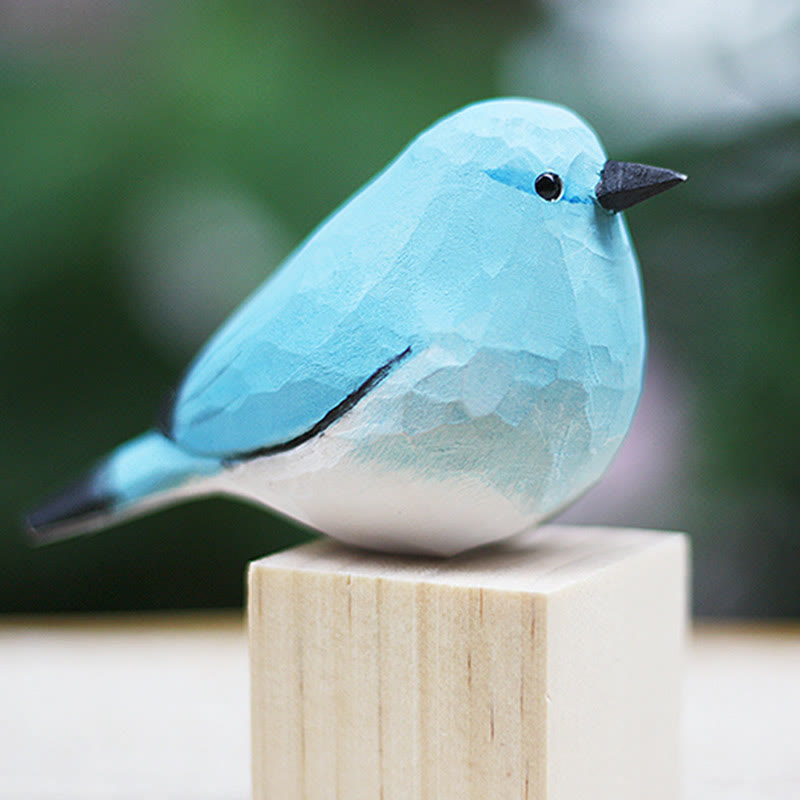 Wooden Bird Figurine Bluebird Statue Animal Ornament Handmade Simulation