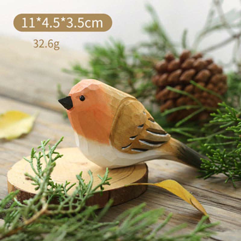 Wooden Bird Figurine Chubby Bird Statue Animal Ornament Handmade Simulation