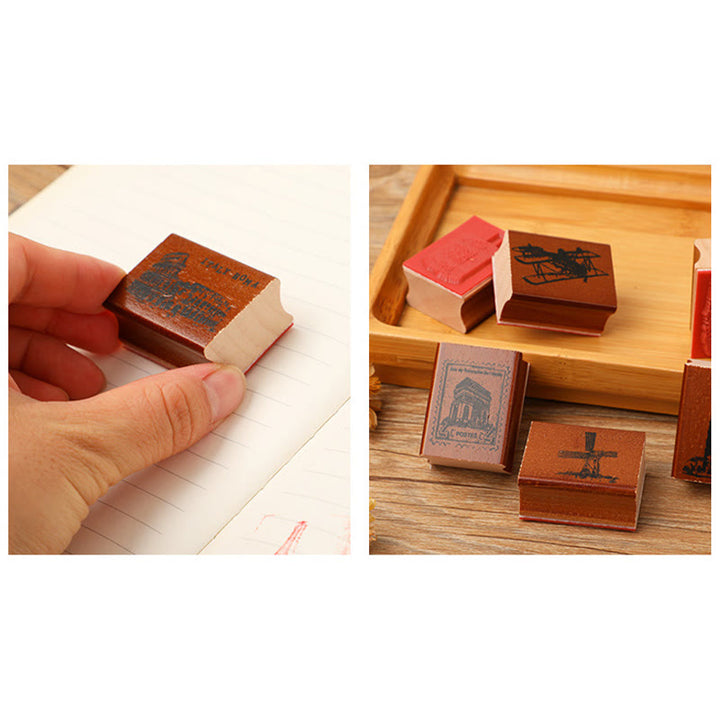 9 Styles Vintage Wooden Rubber Stamps For Card Making