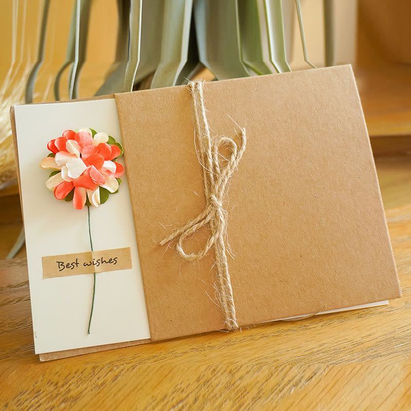 Vintage Kraft Paper Festival Greeting Card With Eternal Flower