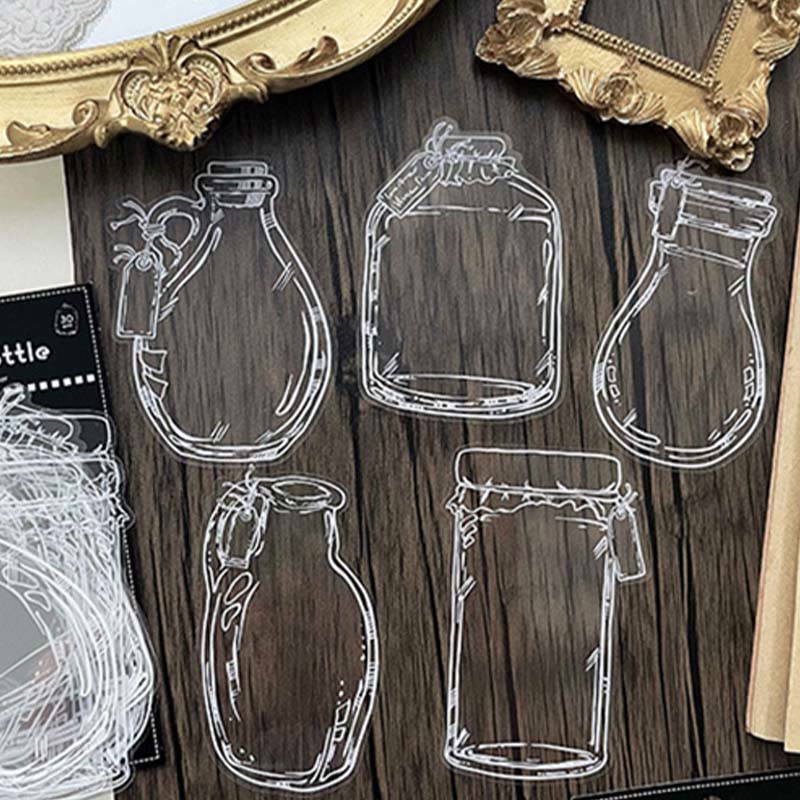 30Pcs Transparent Glass Bottle Vase Stickers