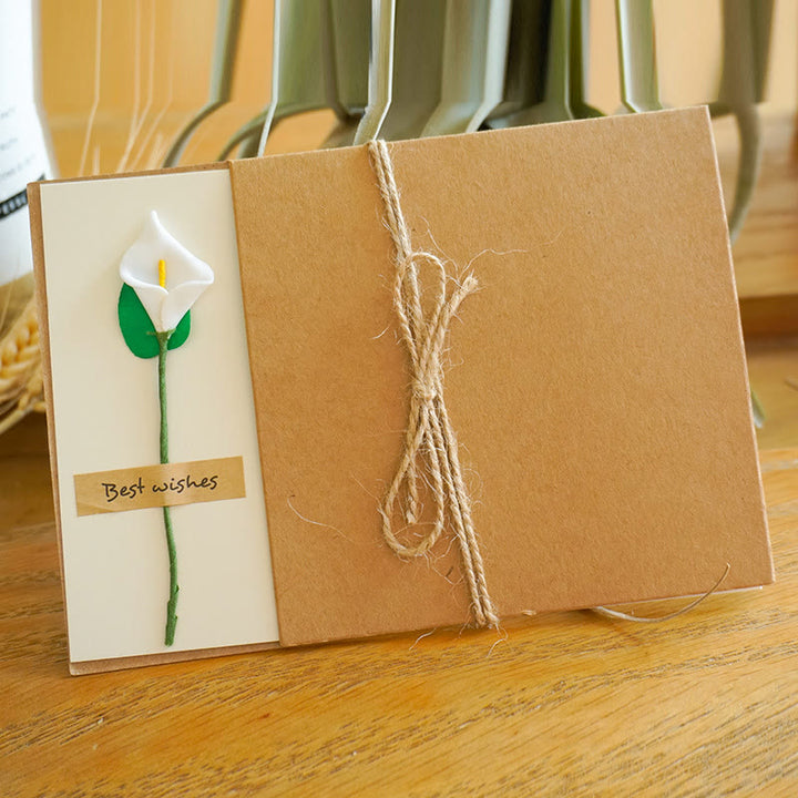 Vintage Kraft Paper Festival Greeting Card With Eternal Flower