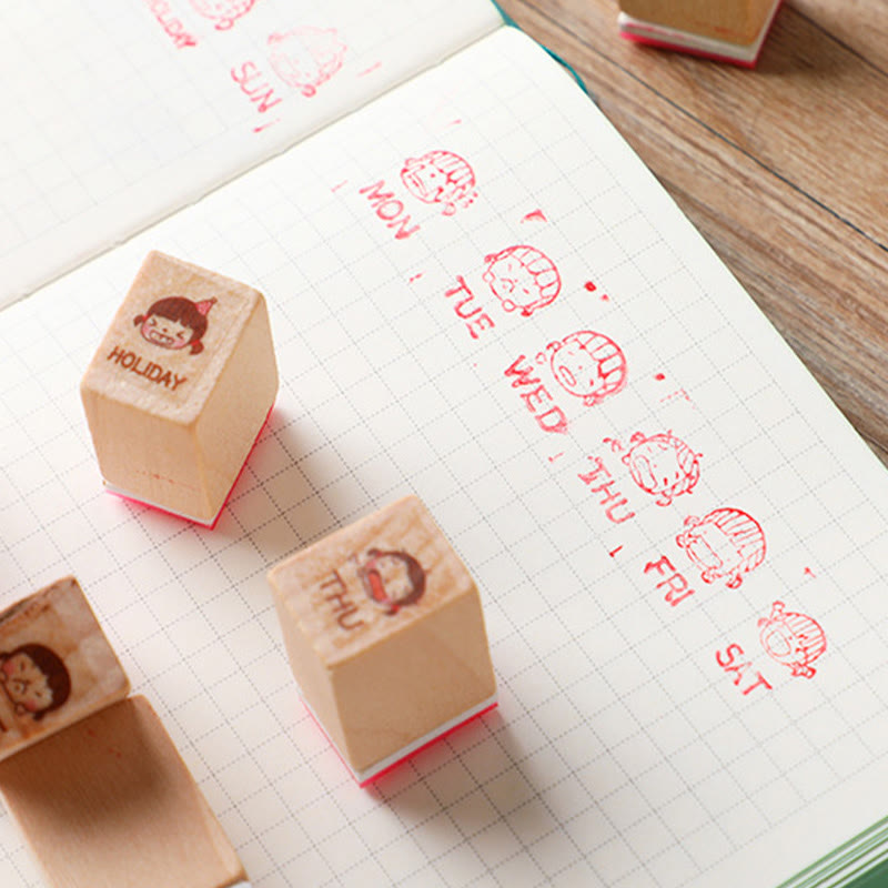 8 Styles Set Emoticon Wooden Rubber Stamps For Card Making