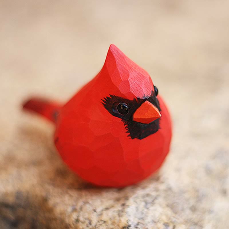 Wooden Bird Figurine Male Northern Cardinal Statue Couple Bird Animal Ornament Handmade Simulation