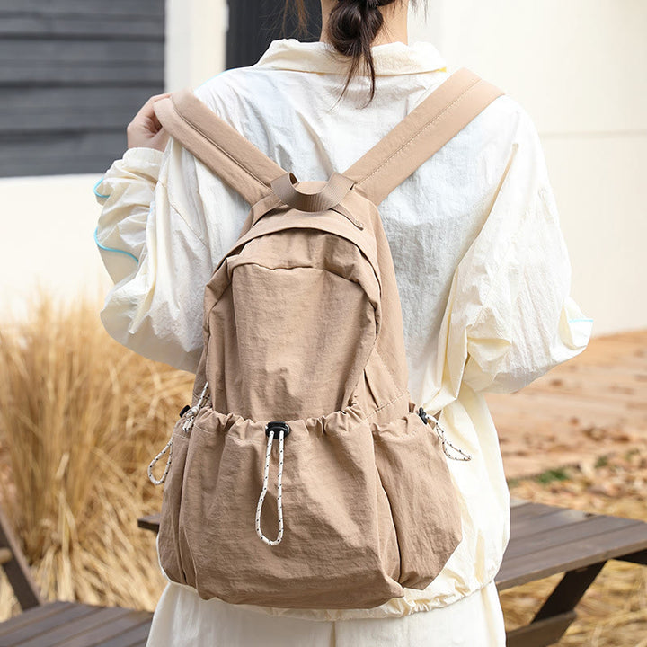 Minimalist Plain Color Canvas Backpack For Women Drawstring Students Daypack