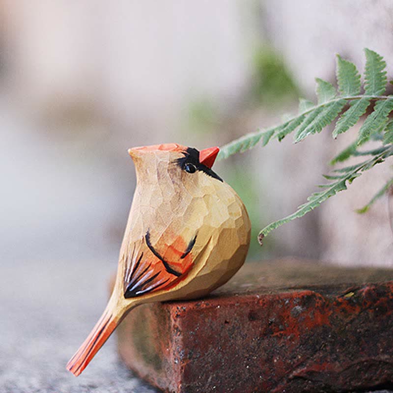 Wooden Bird Figurine Female Northern Cardinal Statue Couple Bird Animal Ornament Handmade Simulation