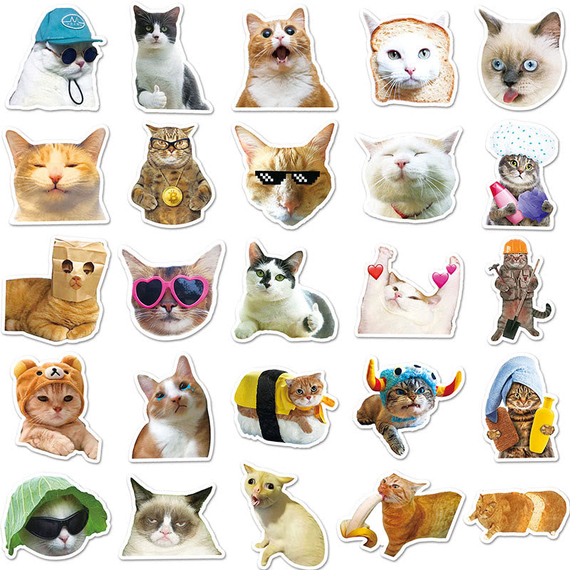 Funny Cats Emoji Stickers 50pcs Vinyl Waterproof Sticker