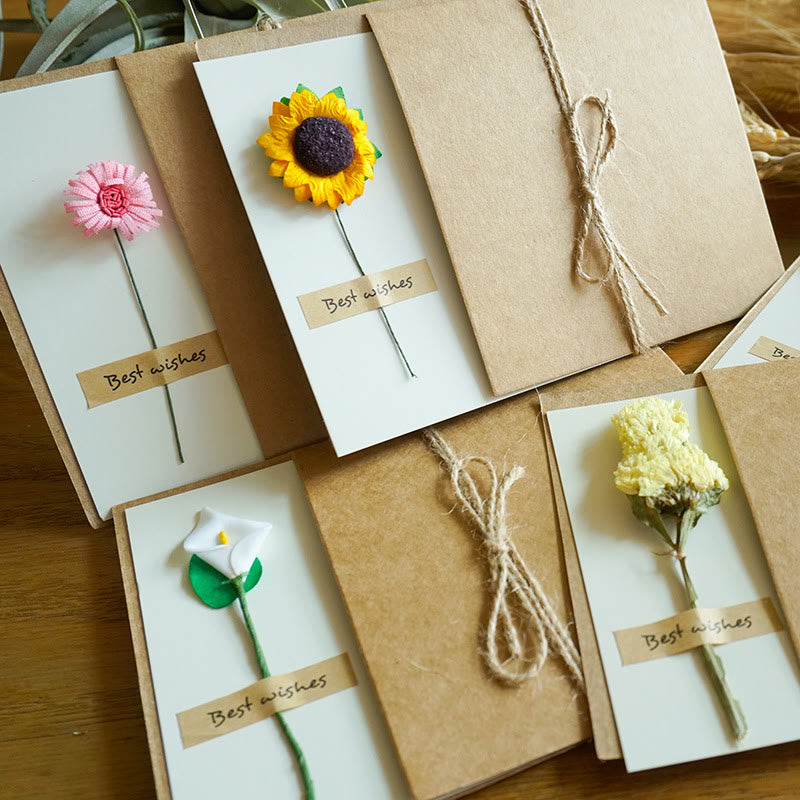 Vintage Kraft Paper Festival Greeting Card With Eternal Flower