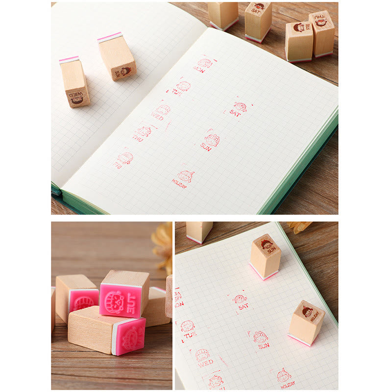 8 Styles Set Emoticon Wooden Rubber Stamps For Card Making