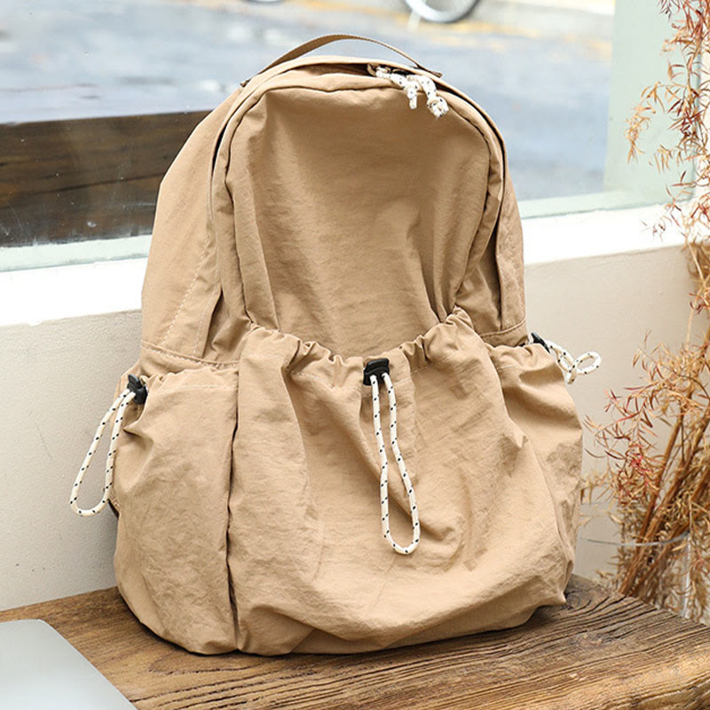 Minimalist Plain Color Canvas Backpack For Women Drawstring Students Daypack