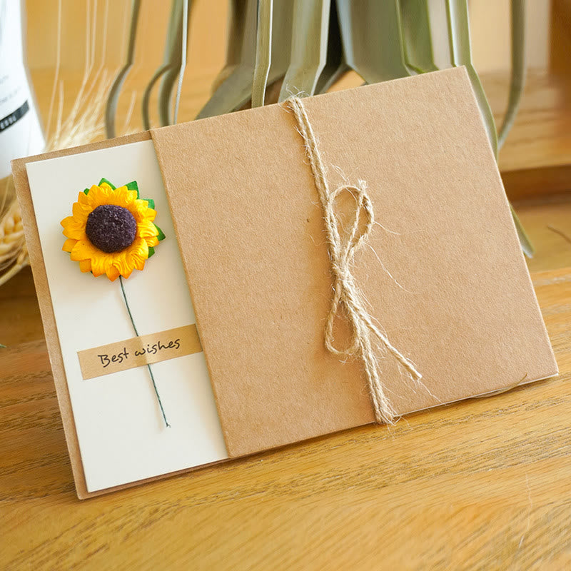 Vintage Kraft Paper Festival Greeting Card With Eternal Flower