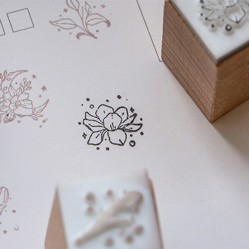 16Pcs Wooden Rubber Stamps Botanical Decorative Set Bowknot Flower Plants