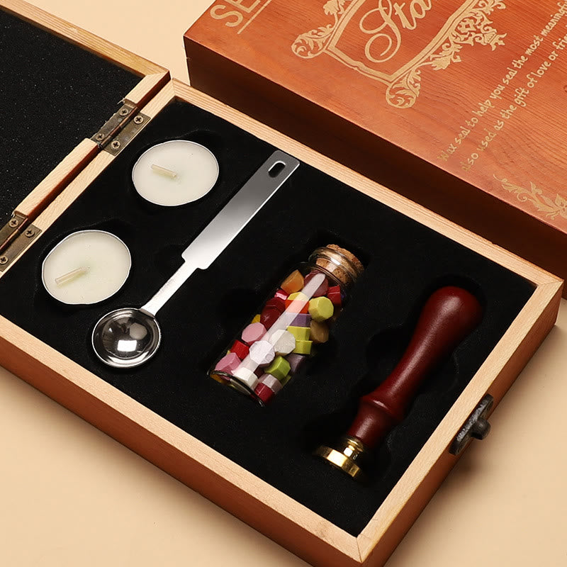 Retro Wooden Box Series Wax Seal Stamps Gift Set