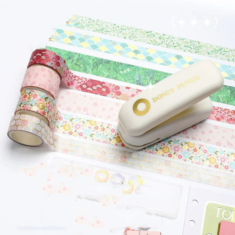 Cute Donut Reinforcement Hole Puncher Paper Punch with Shrapnel DIY Craft Supplies Stationery