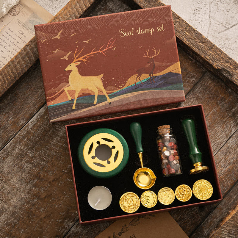 Retro Christmas Elk Series Wax Seal Stamps Gift Set