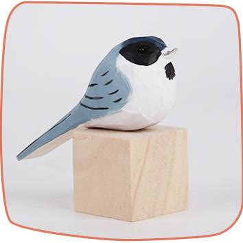 Wooden Bird Figurine Blue Grey Sparrow Statue Animal Ornament Handmade Simulation