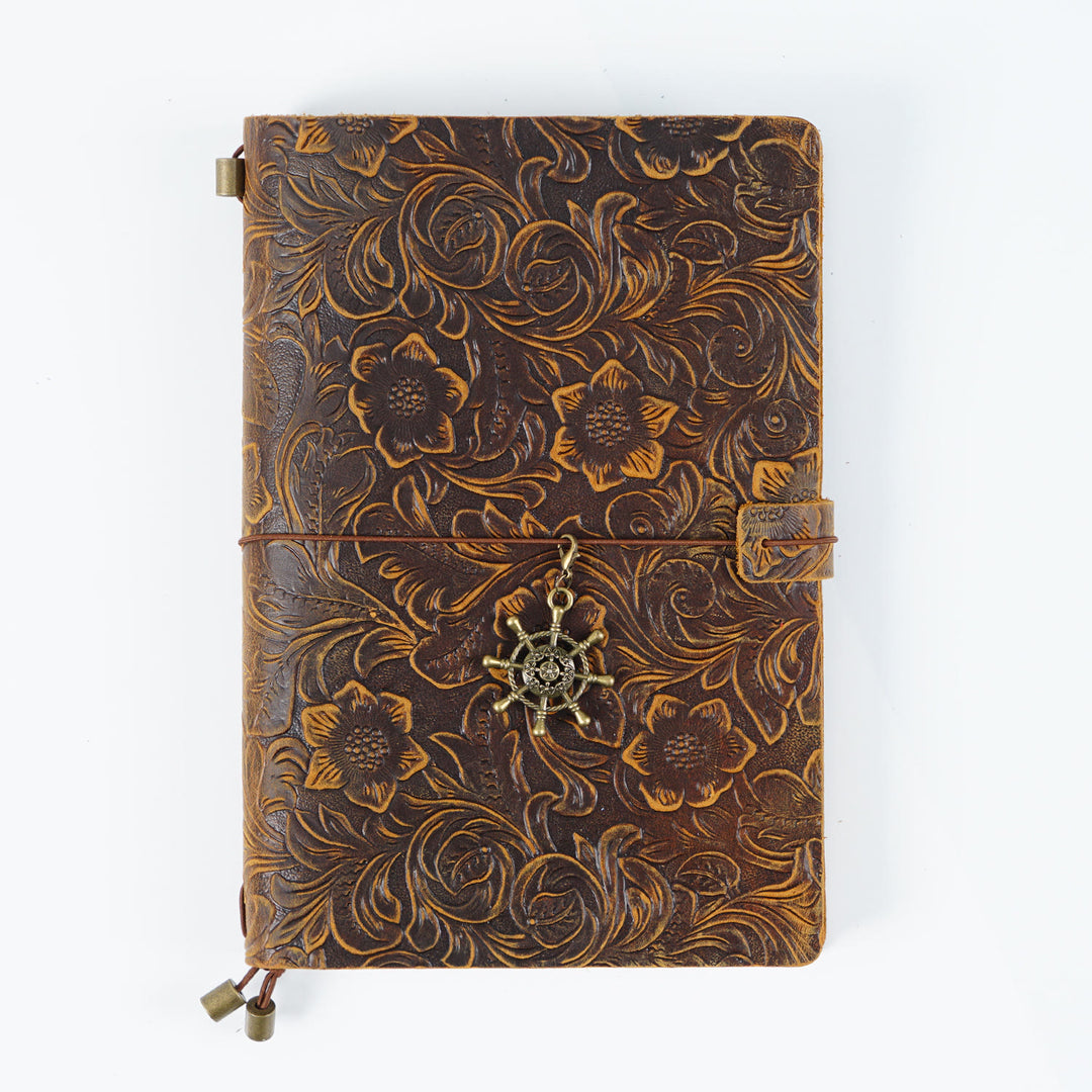 Vintage Engraved Leather Cover Notebook For Travel Daily Record