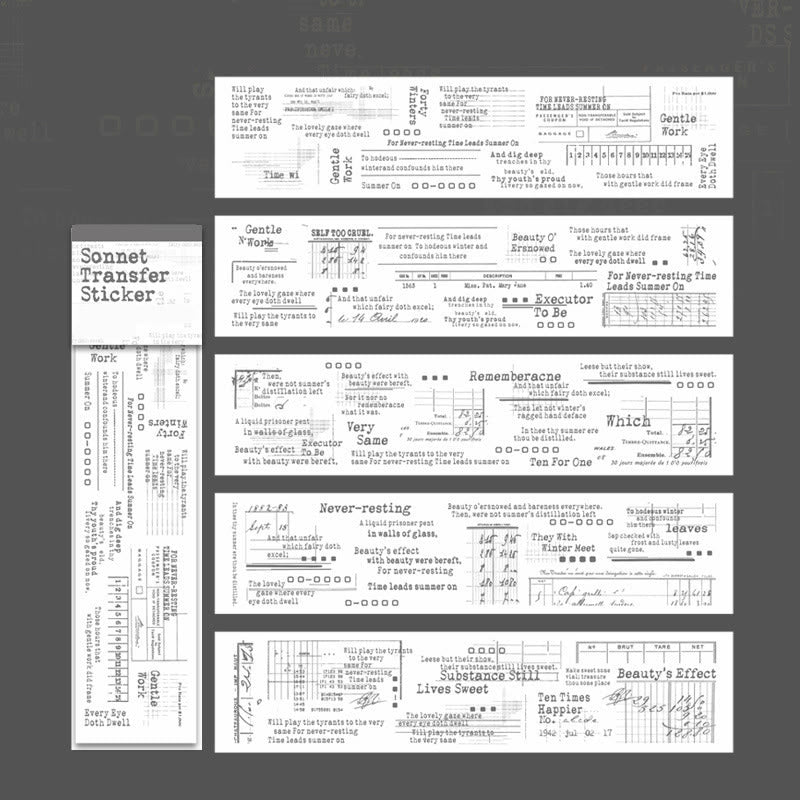 A Sonnet Series 5 Sheets Handwriting Manuscript Rub-on Stickers