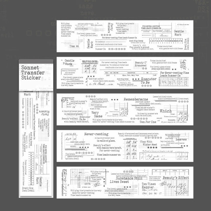 A Sonnet Series 5 Sheets Handwriting Manuscript Rub-on Stickers