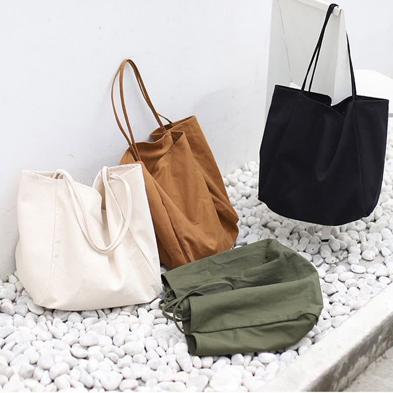 Minimalist Shopping Tote For Women Plain Color Canvas Shoulder Bag