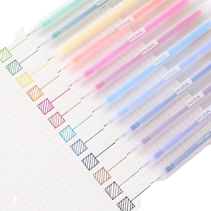 12pcs Set 0.5mm Tip Pens For Students Clear Pattern Office Supplies