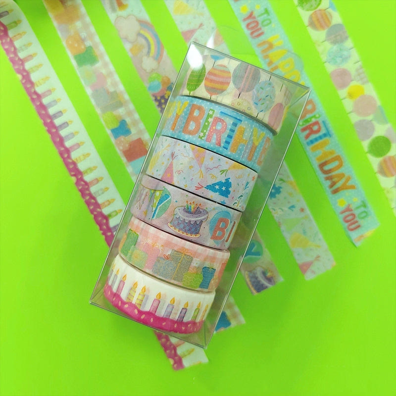 6pcs Set Luminous Birthday Theme Paper Tape DIY Scrapbook Decor