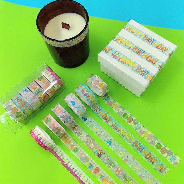 6pcs Set Luminous Birthday Theme Paper Tape DIY Scrapbook Decor